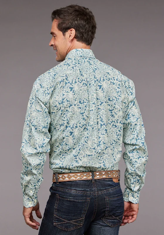 Stetson Mens 2034 Tonal Paisley Blue 100% Cotton 1 Pkt L/S Shirt