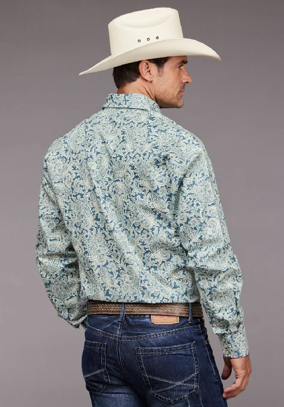 Stetson Mens 2034 Tonal Paisley Blue 100% Cotton L/S Shirt