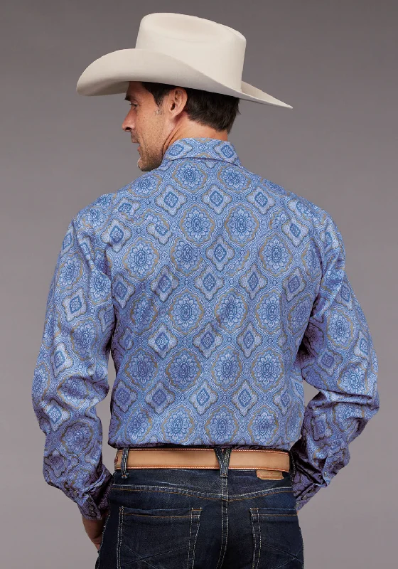 Stetson Mens Chambray Medallion Paisley Blue 100% Cotton L/S Shirt