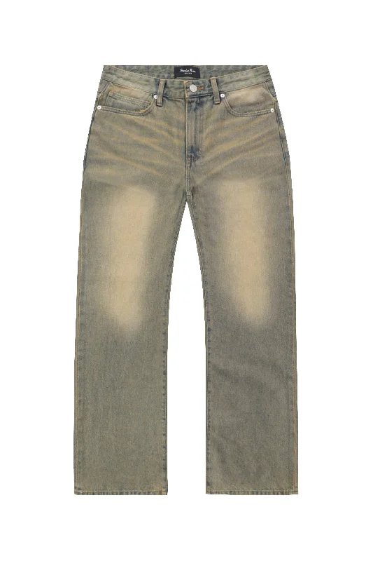 Brown Tinted Denim Pants - Bronze Blue