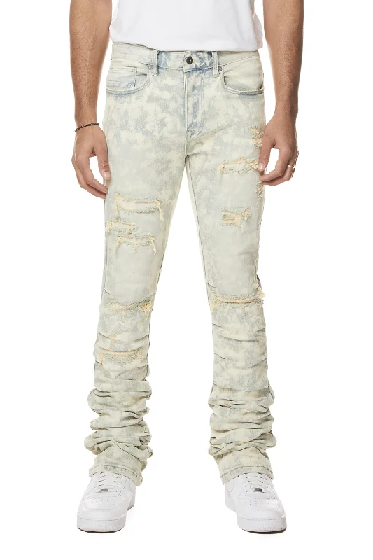 Colored Lazy Stacked Lazy Stacked Flared Denim Jeans - Seafoam