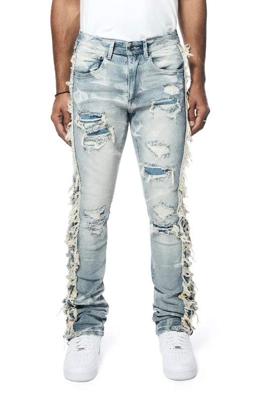 Frayed Stacked Denim Jeans - Bergen Blue