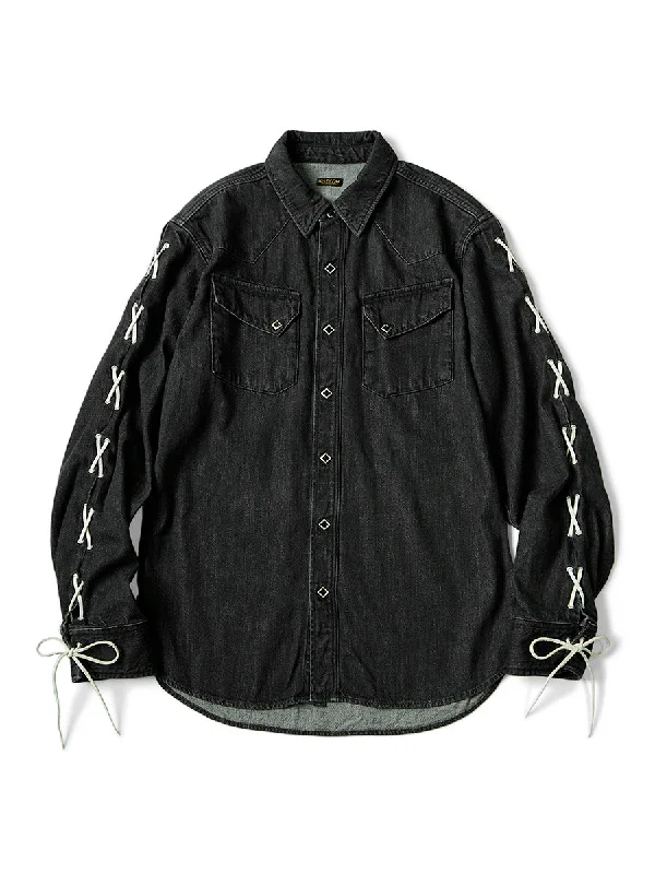 Kapital 8oz black denim lace up western shirt - Black