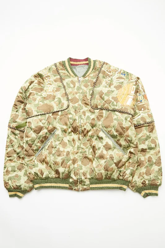 Kapital Rayon Satin Quilting CAMO SHAM Bomber Jacket - Khaki