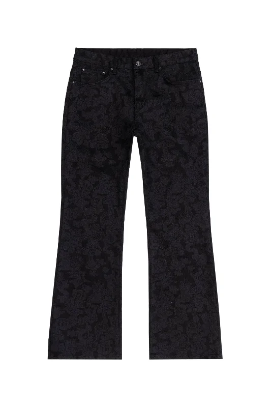 Laser Camo Printed Denim Pants - Camo Black