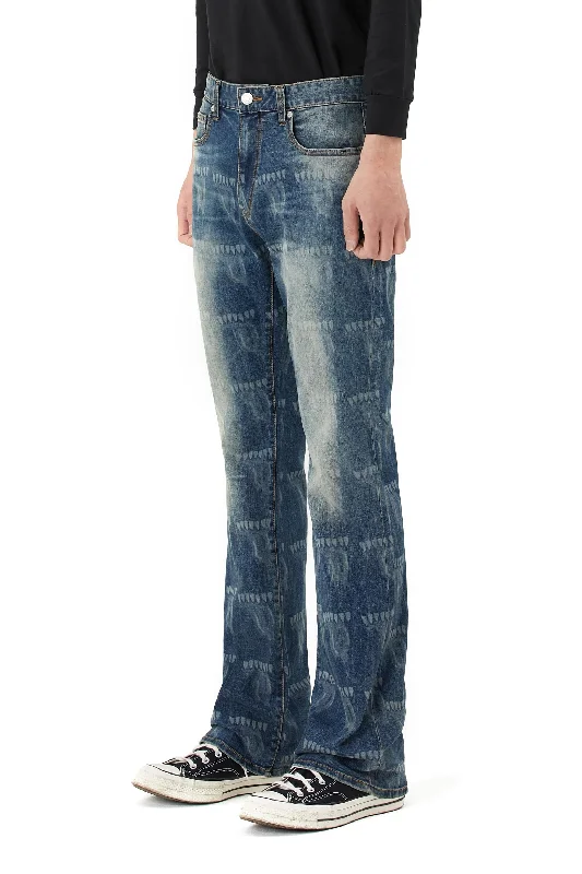 Laser Printed Denim Pants - Laser Blue