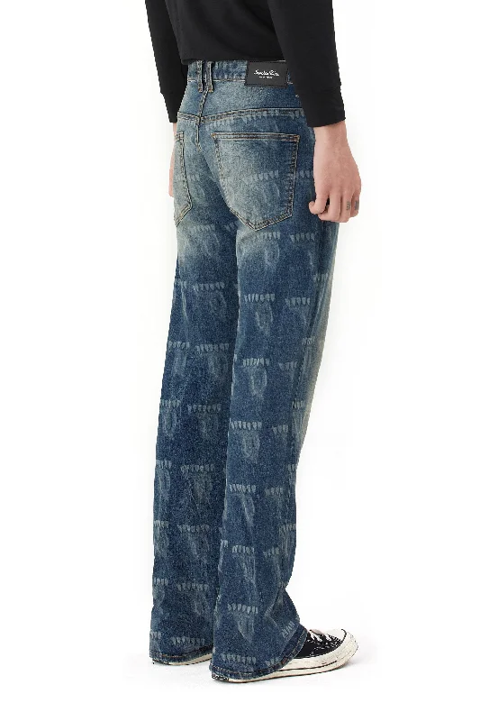 Laser Printed Denim Pants - Laser Blue