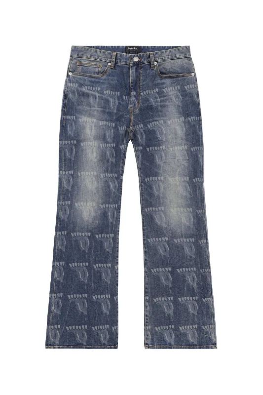 Laser Printed Denim Pants - Laser Blue