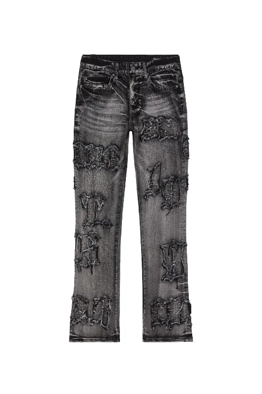 Letter Applique Jeans - Black Lava