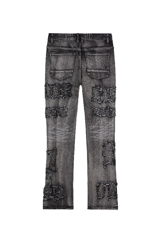 Letter Applique Jeans - Black Lava