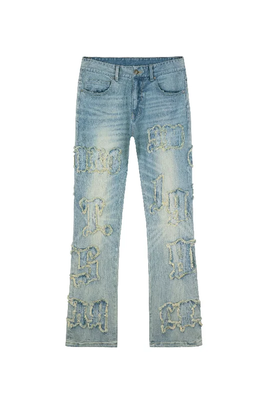 Letter Applique Jeans - Geneva Blue