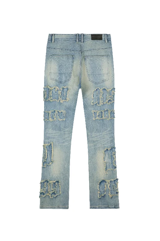 Letter Applique Jeans - Geneva Blue