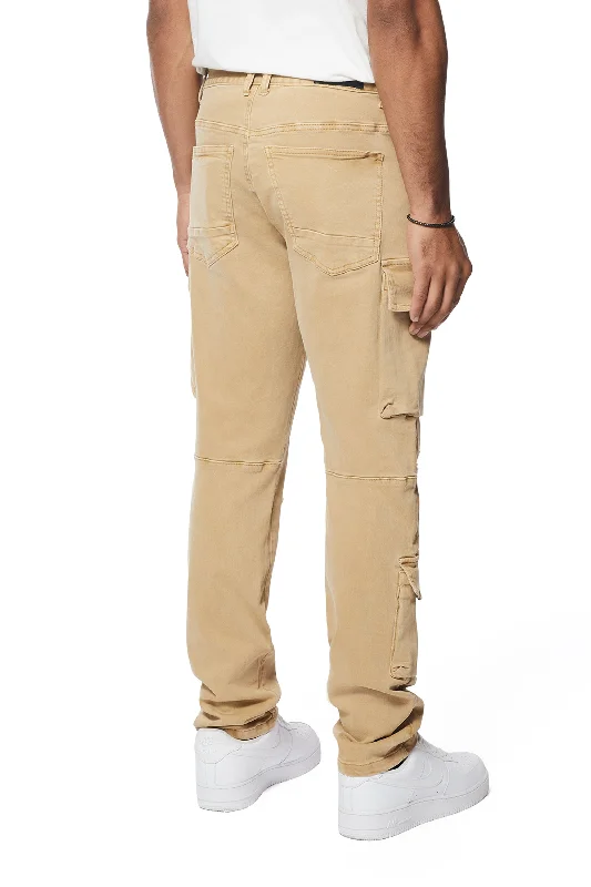 Outdoor Color Denim Cargo Pants - Khaki