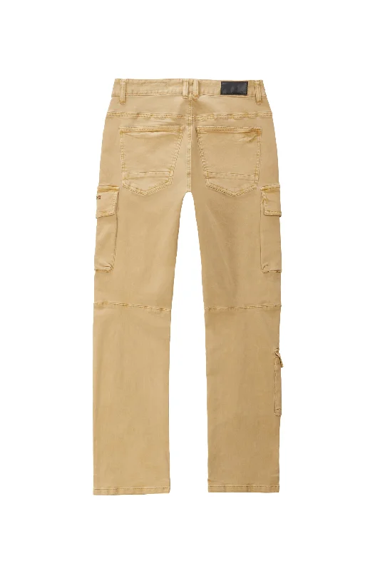 Outdoor Color Denim Cargo Pants - Khaki