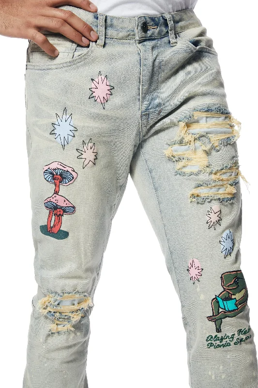 Puff High Density Printed Stacked Denim Jeans - Ombre Blue