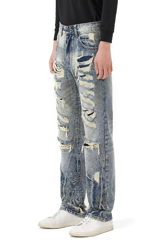 Rip & Repair Curved Denim Pants - Heritage Blue