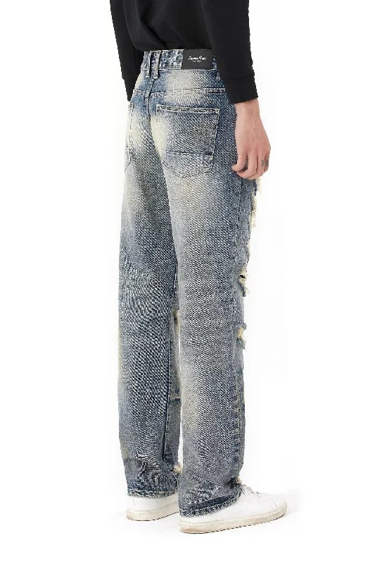 Rip & Repair Curved Denim Pants - Heritage Blue