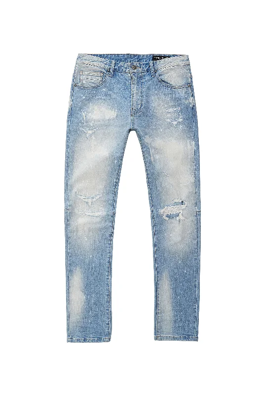 Rip & Repaired Denim Jeans - Lowell Blue