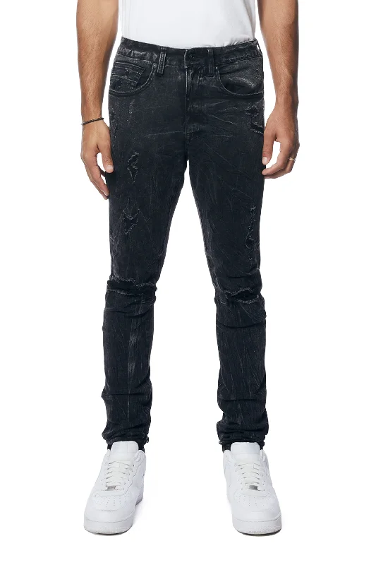 Rooting Effect Slim Tapered Denim Jeans - Black Matrix