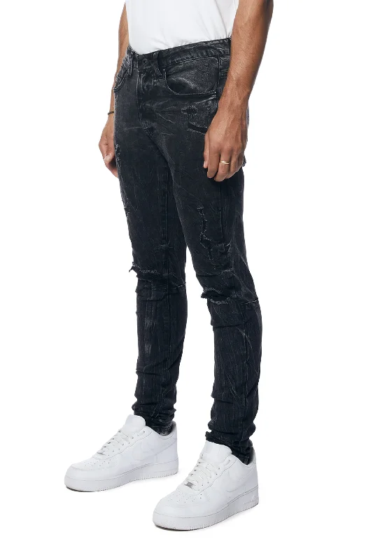 Rooting Effect Slim Tapered Denim Jeans - Black Matrix