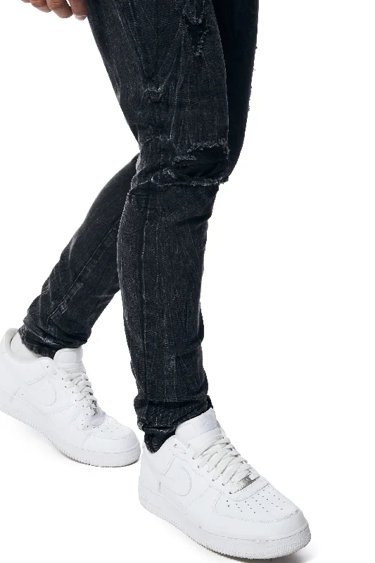 Rooting Effect Slim Tapered Denim Jeans - Black Matrix