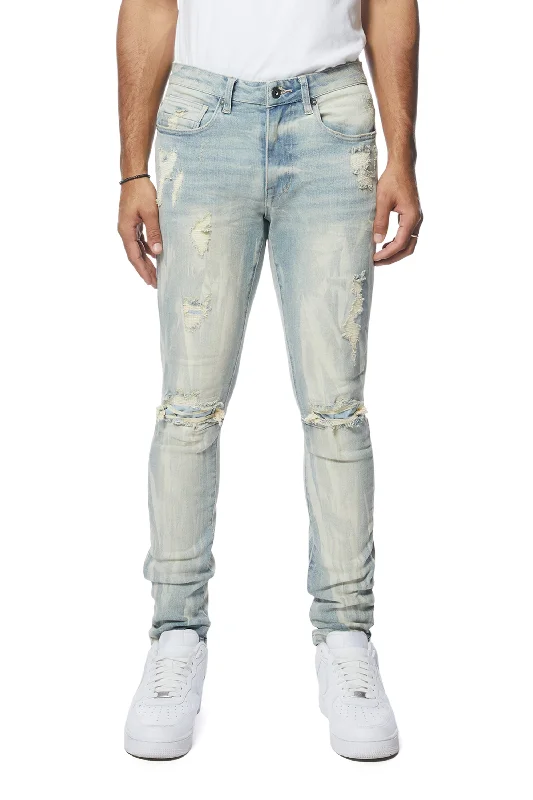 Rooting Effect Slim Tapered Denim Jeans - Seville Blue