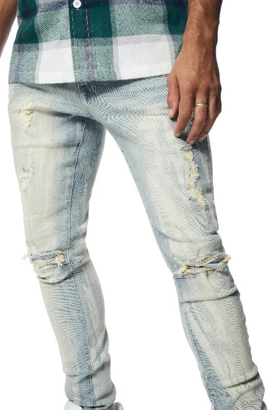 Rooting Effect Slim Tapered Denim Jeans - Seville Blue