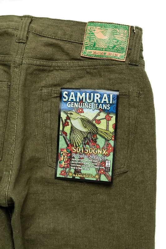 SAMURAI JEANS S0150GNX Uguisu 17oz Straight leg Jeans - Olive