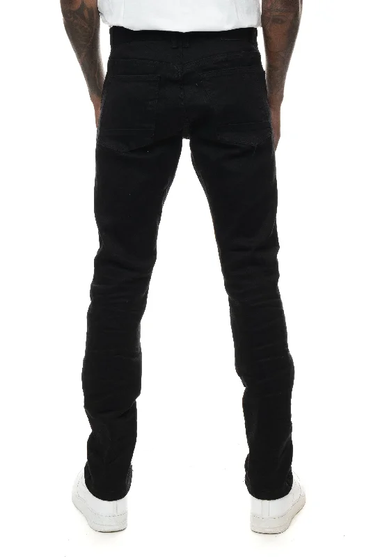 Heavy Rip Repair Slim Tapered Jeans - Jet Black