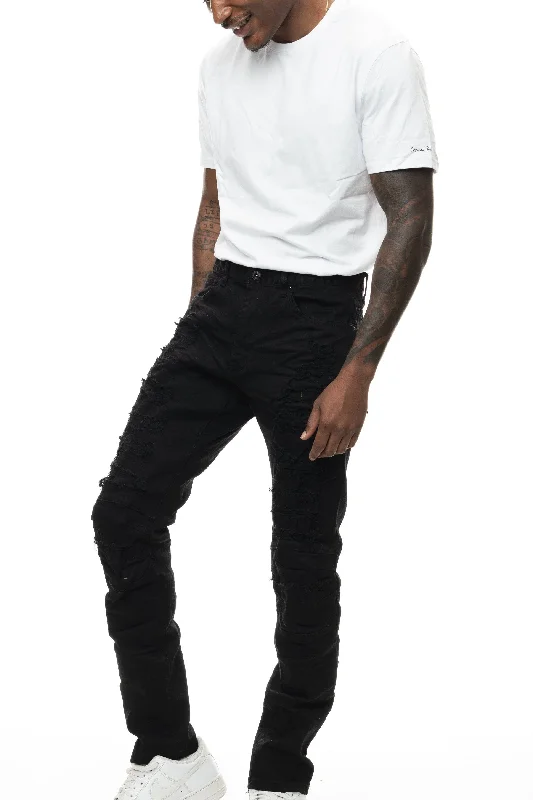 Heavy Rip Repair Slim Tapered Jeans - Jet Black