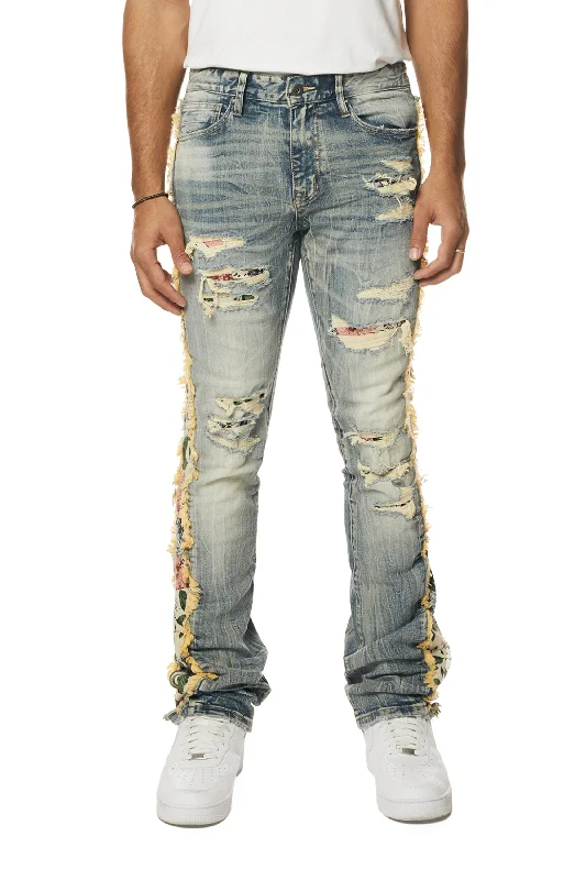 Tapestry Insert Stacked Denim Jeans - Hillside Blue