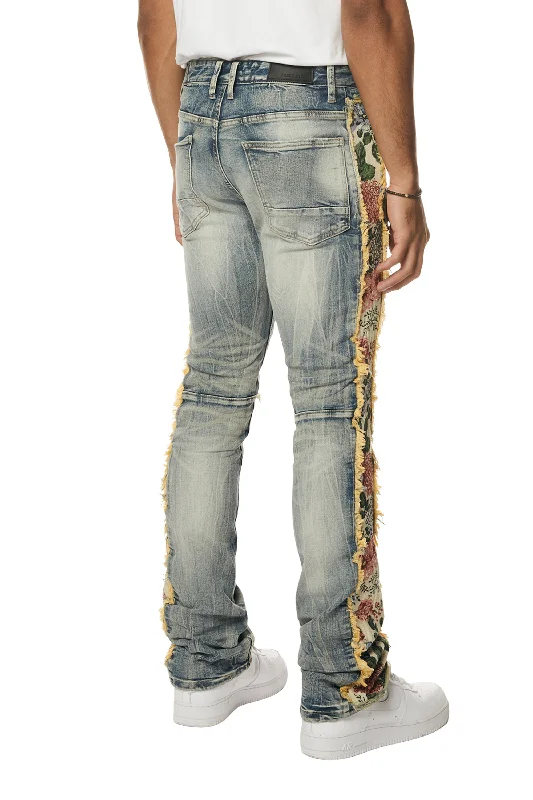 Tapestry Insert Stacked Denim Jeans - Hillside Blue