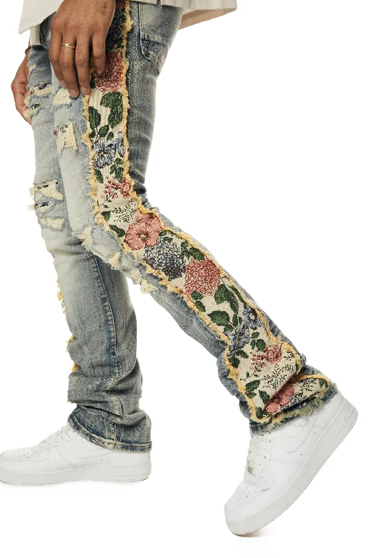 Tapestry Insert Stacked Denim Jeans - Hillside Blue