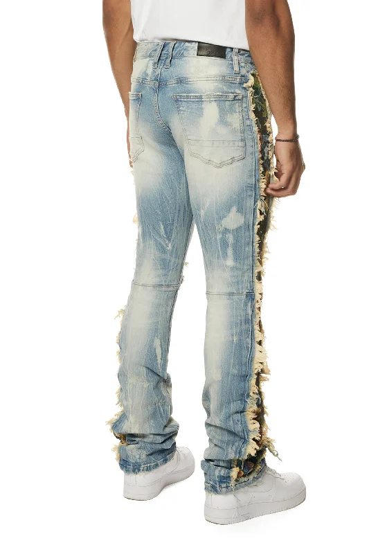 Tapestry Insert Stacked Denim Jeans - Lowell Blue