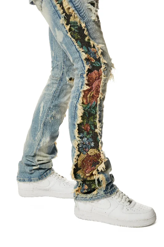 Tapestry Insert Stacked Denim Jeans - Lowell Blue