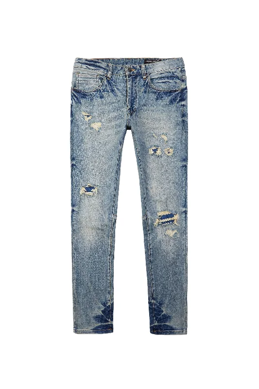 Vintage Washed Rip And Repair Denim Jeans - Florence Blue