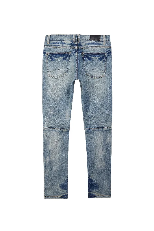 Vintage Washed Rip And Repair Denim Jeans - Florence Blue