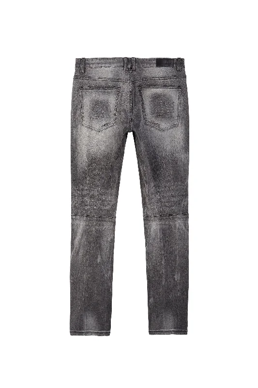 Vintage Washed Rip And Repair Denim Jeans - Pluto Grey