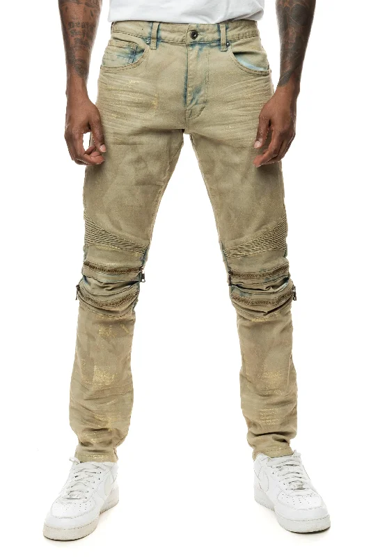 Waxed Zipper Moto Jeans - Hazelnut