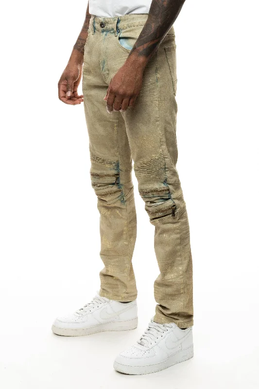 Waxed Zipper Moto Jeans - Hazelnut